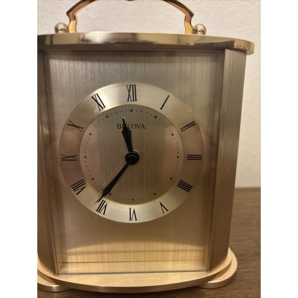 Bulova B1719 Arthur Polished and Brushed Gold Brass Mantel Clock - Tested Works